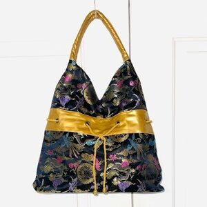 Black and Gold Floral Brocade Shoulder Bag